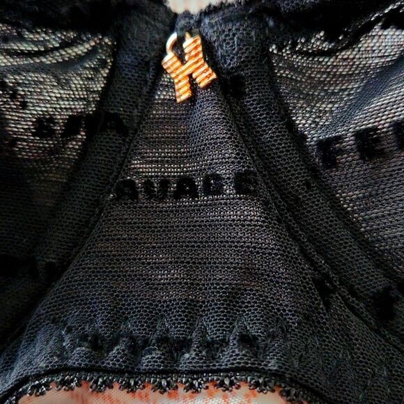 Savage X Fenty Flocked Logo Unlined Demi Bra Black Mesh Size 36DD Gold Hardware - Picture 8 of 11